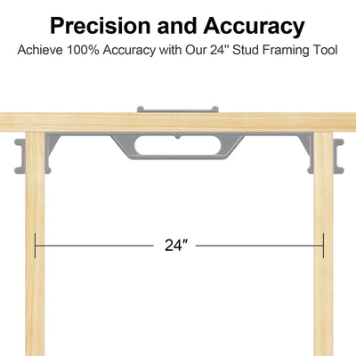16 vs 24 stud spacing: 24-inch on-center layout jig spanning two wood studs with the spacing dimensioned