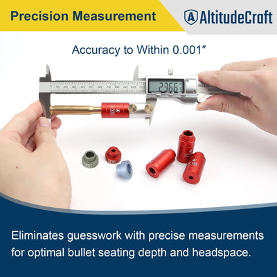 Headspace comparator bushing on a digital caliper measuring a rifle case, the setup used for 6.5 Creedmoor shoulder bump