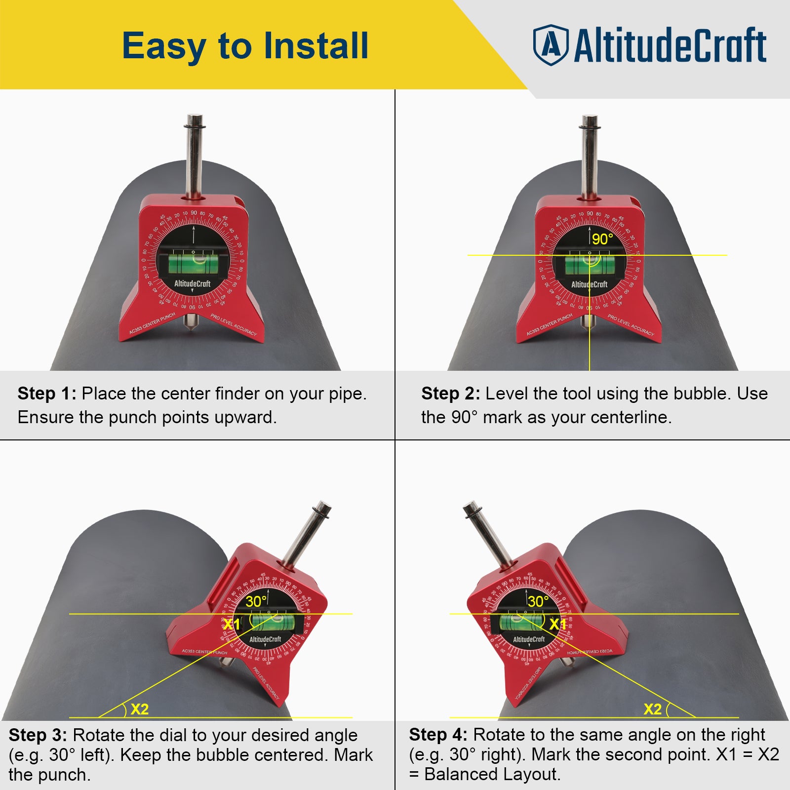 AltitudeCraft Precise Pipe Center Finder Punch Tool