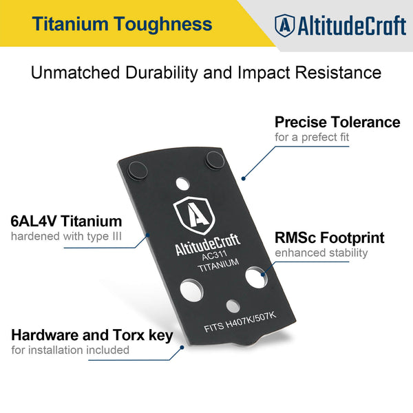 AltitudeCraft Precision Optic Adapter Plate for Glock 43X/48 MOS and Hellcat OSP, Mount Plate, Compatible with Holosun 407K/507K, Durable Titanium - AltitudeCraft