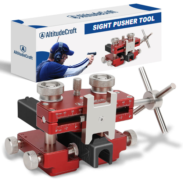 AltitudeCraft Ultimate Sight Pusher Tool in action, adjusting a handgun sight