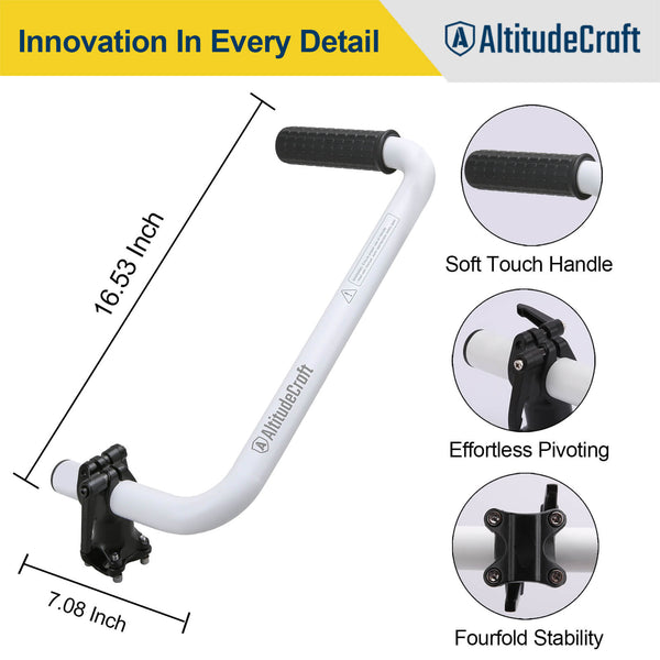 AltitudeCraft weed eater handle dimensions 16.53 x 7.08 inch with soft touch grip and pivoting clamp detail