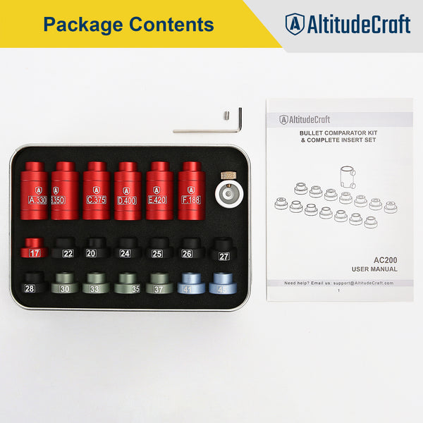 AltitudeCraft Bullet and Headspace Gauge Comparator Kit with 14 Inserts and 6 Bushings