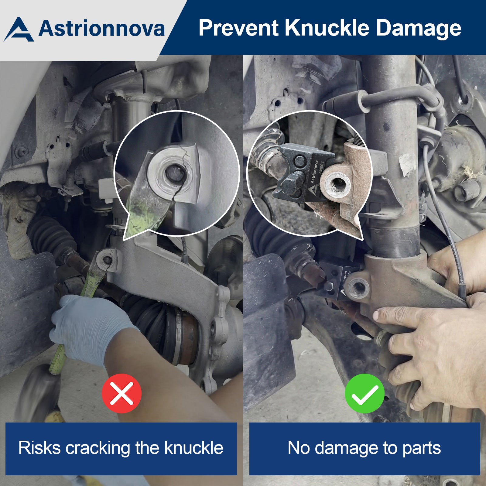 Strut spreader prevents knuckle damage - hammer vs controlled expansion comparison