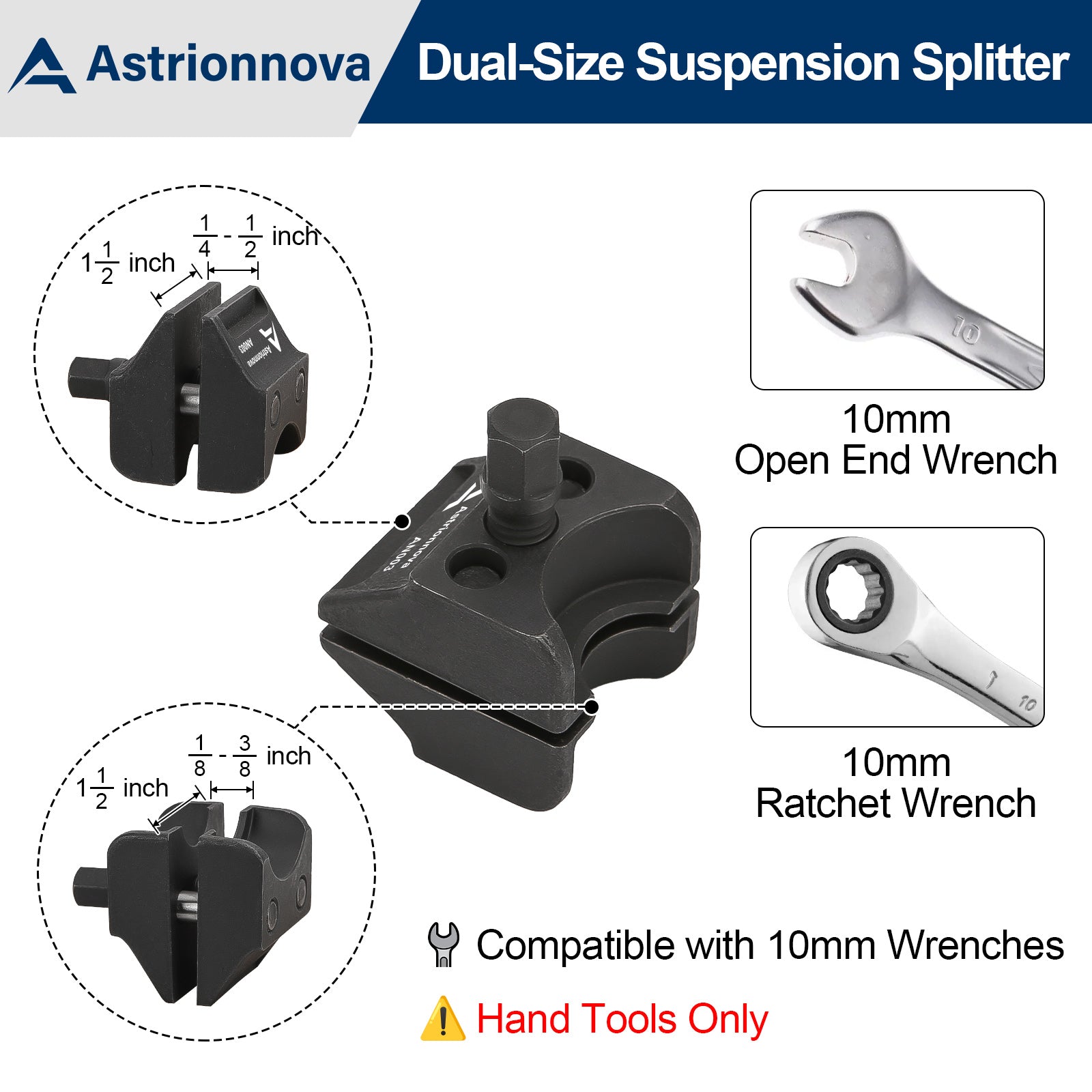 Dual-size suspension splitter - 10mm wrench compatible hand tools only